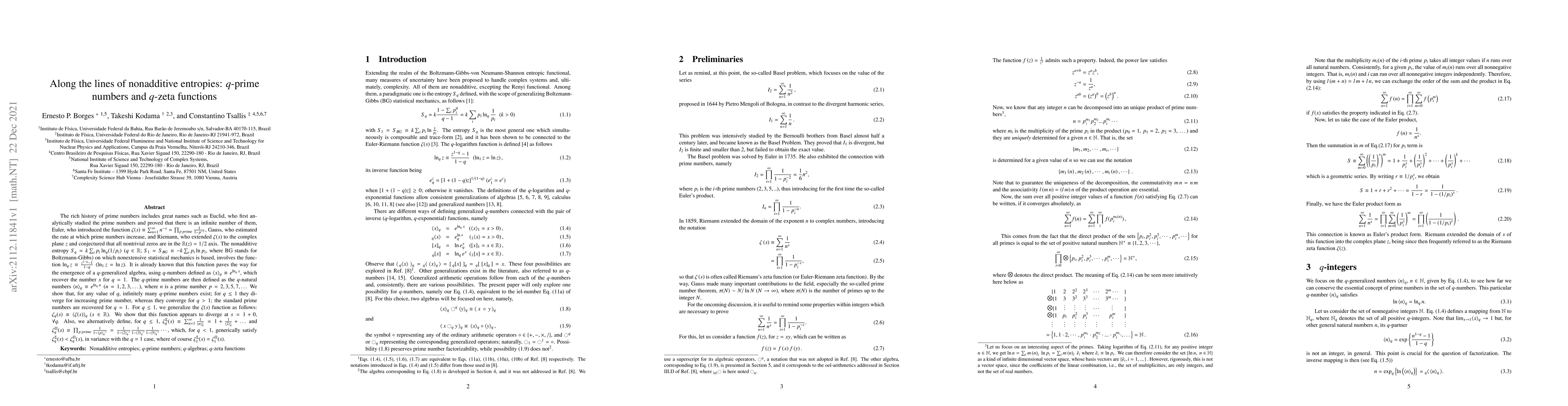 Thumbnail for Along the lines of nonadditive entropies: $q$-prime numbers and $q$-zeta
  functions