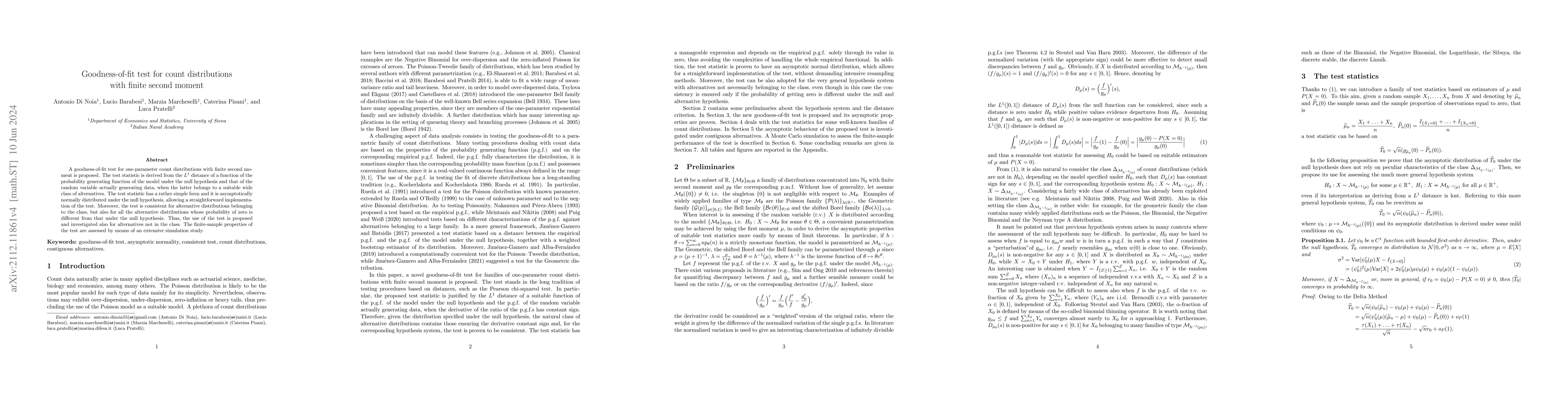 Thumbnail for Goodness-of-fit test for count distributions with finite second moment