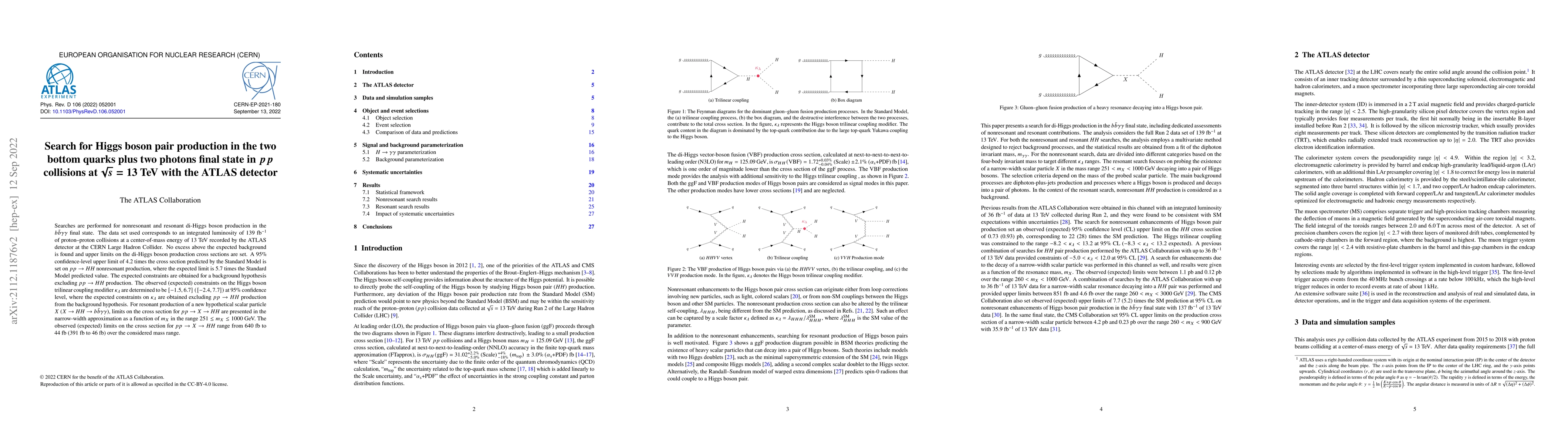 Thumbnail for Search for Higgs boson pair production in the two bottom quarks plus two
  photons final state in $pp$ collisions at $\sqrt{s}=13$ TeV with the ATLAS
  detector