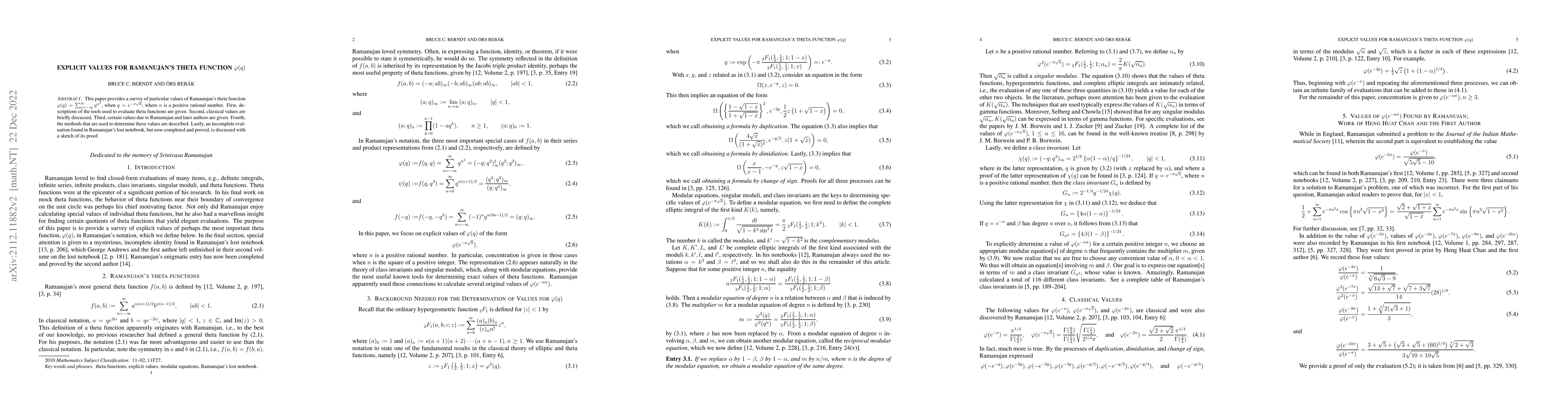 Thumbnail for Explicit values for Ramanujan's theta function $\varphi(q)$