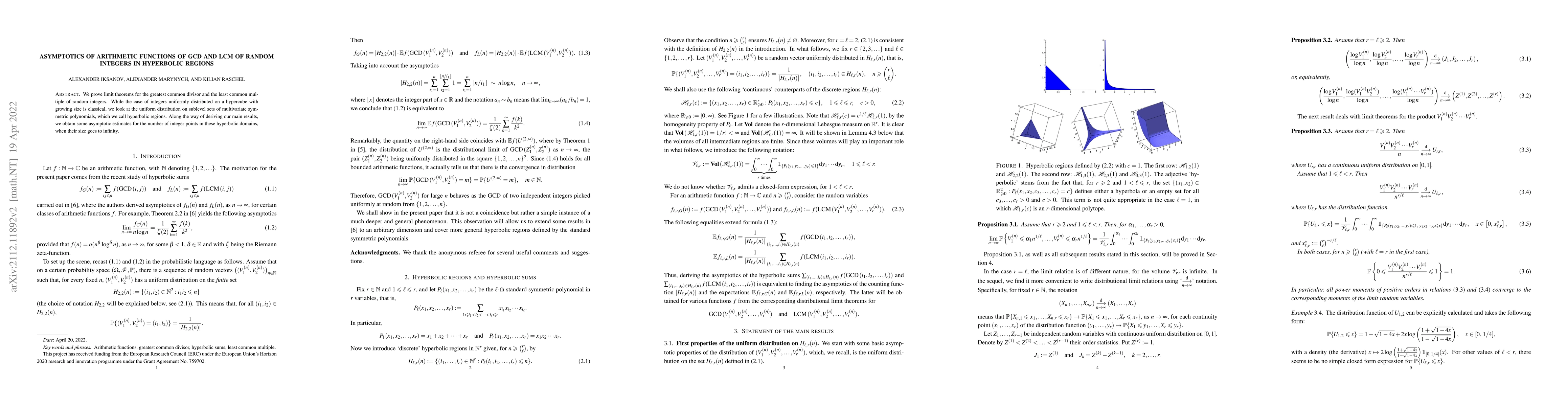 Thumbnail for Asymptotics of arithmetic functions of GCD and LCM of random integers in
  hyperbolic regions