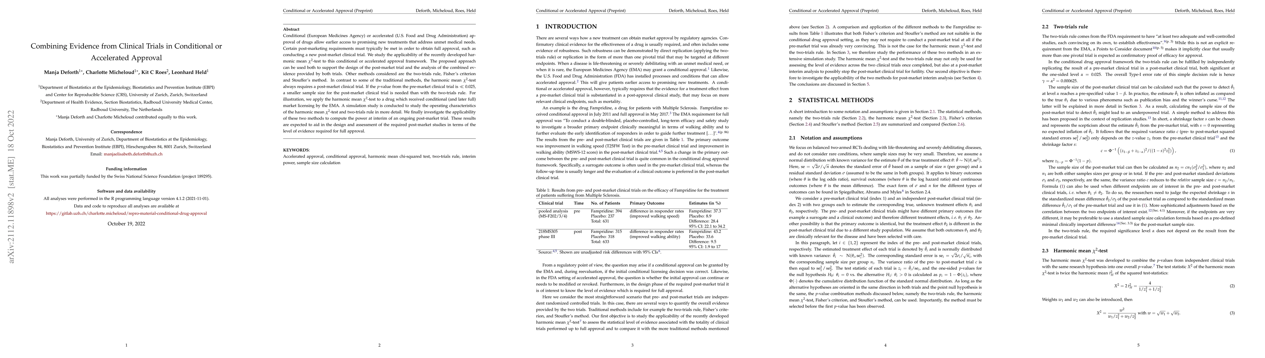 Thumbnail for Combining Evidence from Clinical Trials in Conditional or Accelerated
  Approval