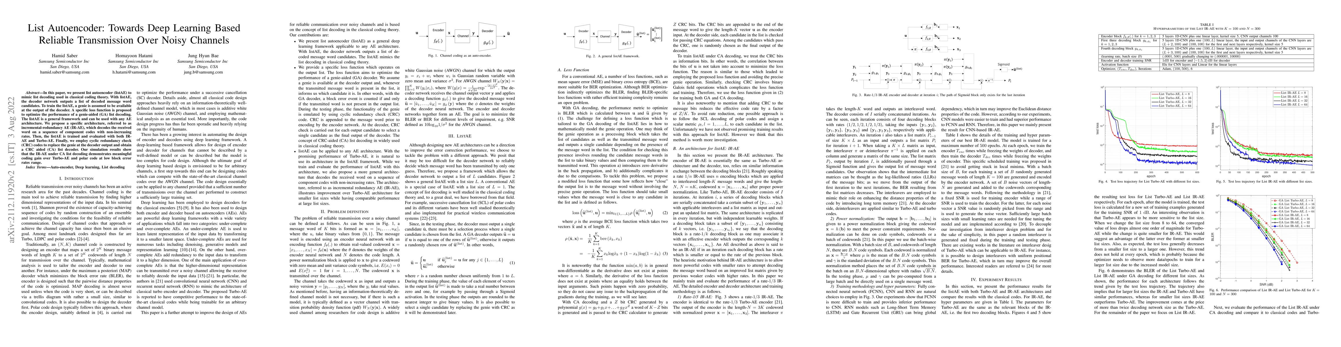 Thumbnail for List Autoencoder: Towards Deep Learning Based Reliable Transmission Over
  Noisy Channels