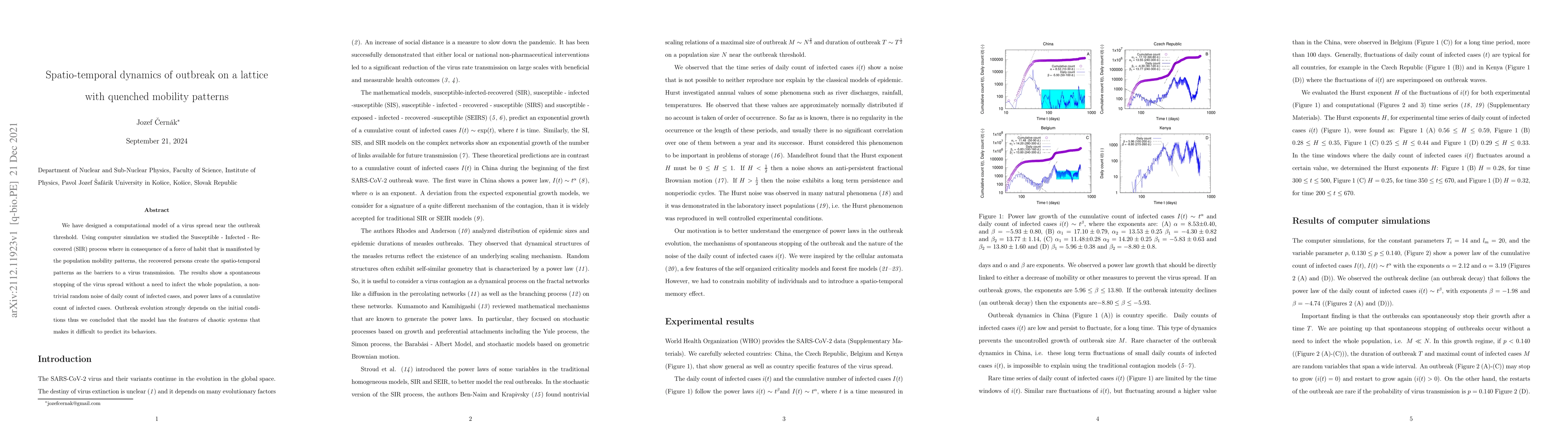 Thumbnail for Spatio-temporal dynamics of outbreak on a lattice with quenched mobility
  patterns