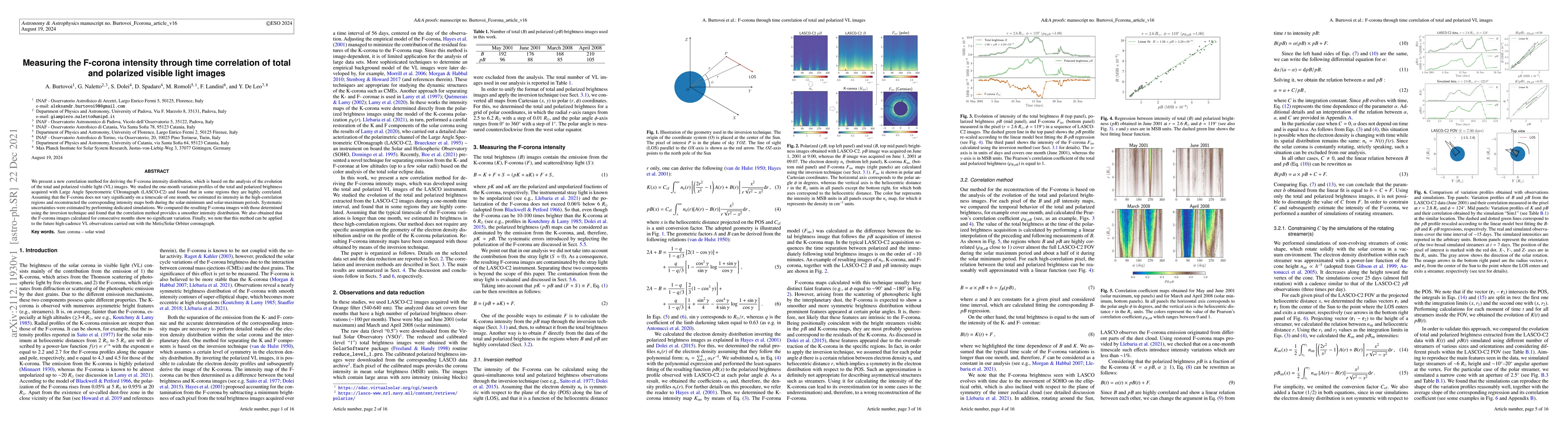 Thumbnail for Measuring the F-corona intensity through time correlation of total and
  polarized visible light images