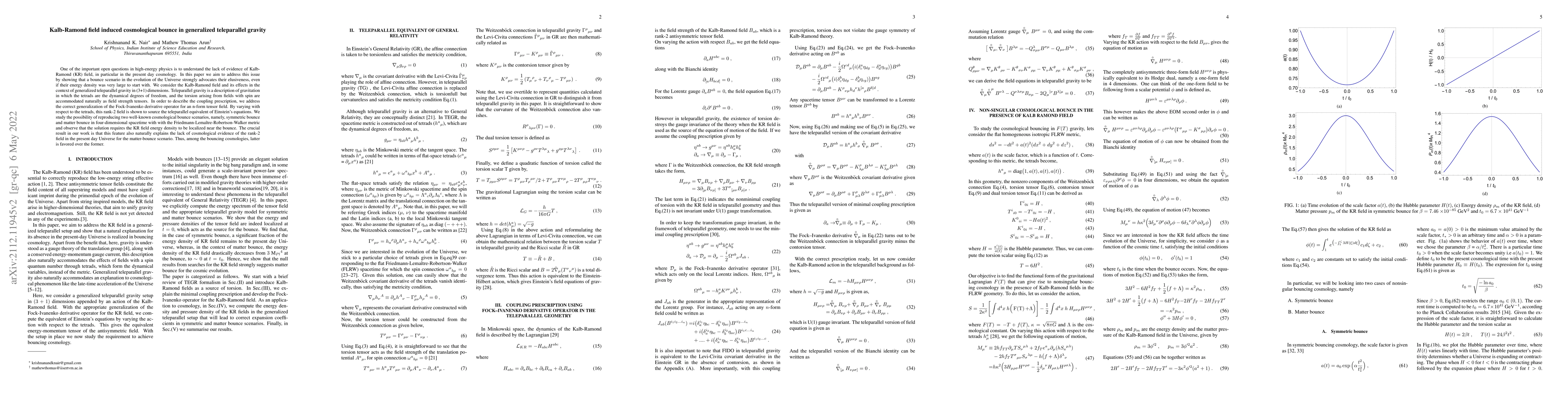 Thumbnail for Kalb-Ramond field induced cosmological bounce in generalized
  teleparallel gravity