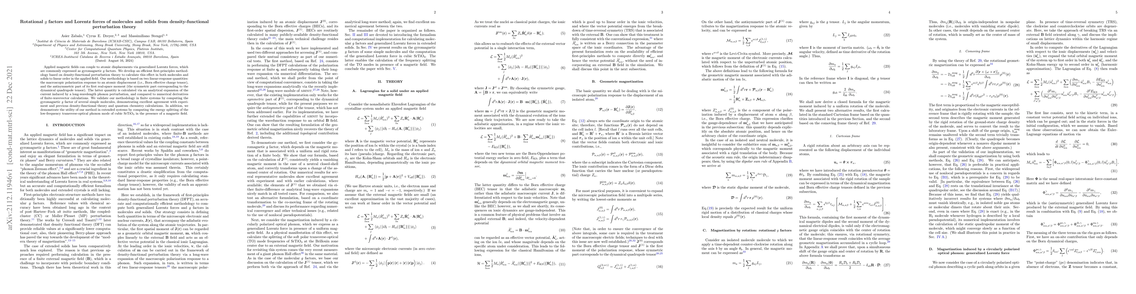 Thumbnail for Rotational $g$ factors and Lorentz forces of molecules and solids from
  density-functional perturbation theory