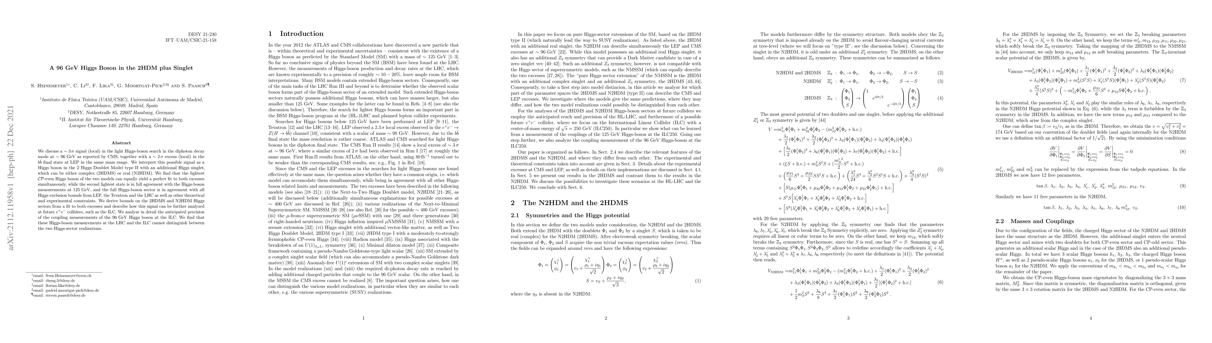Thumbnail for A 96 GeV Higgs Boson in the 2HDM plus Singlet