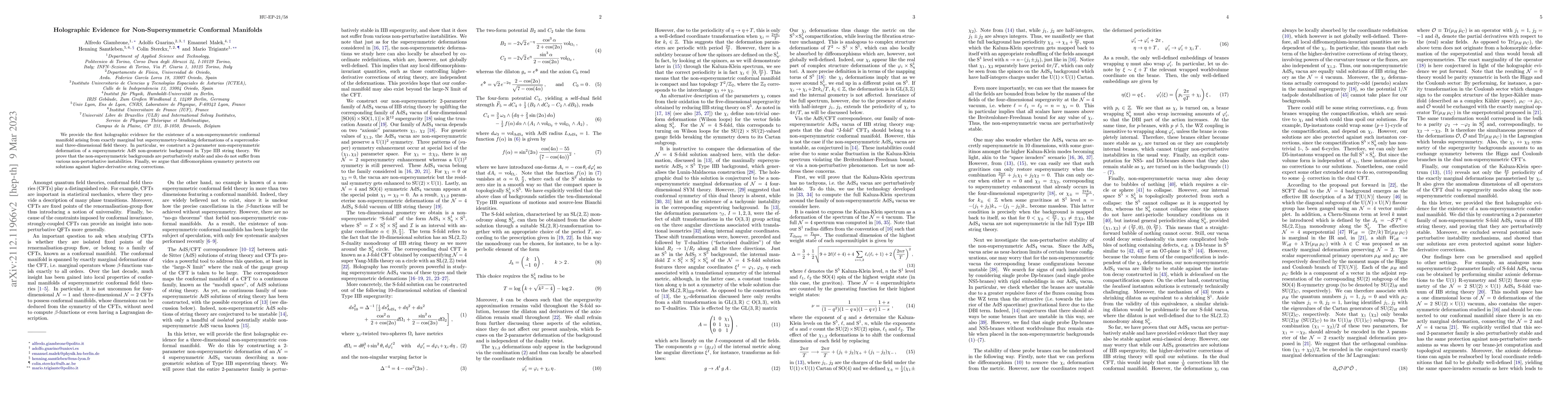 Thumbnail for Holographic Evidence for Non-Supersymmetric Conformal Manifolds