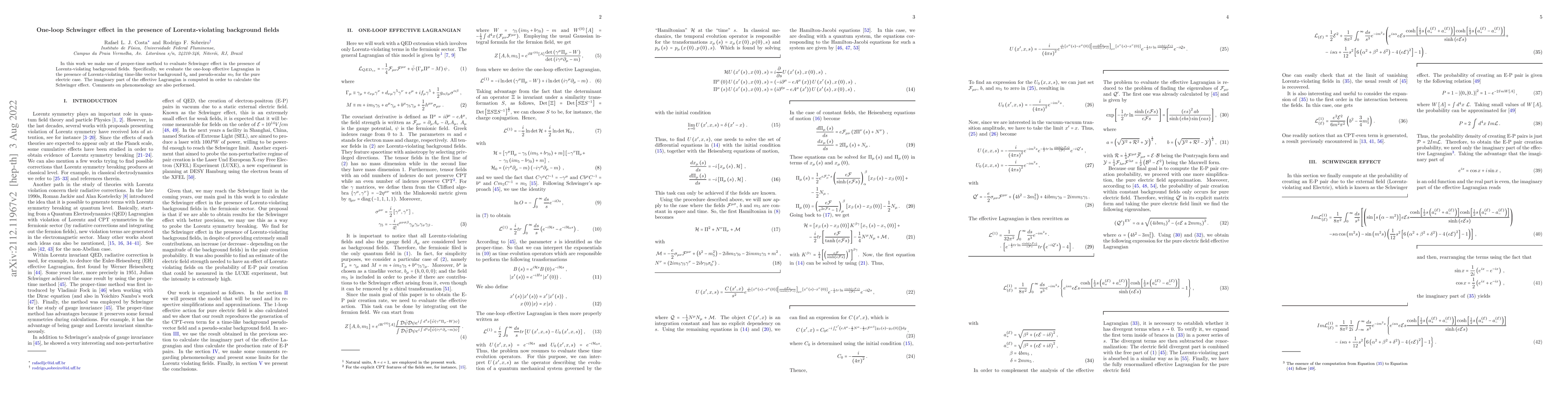 Thumbnail for One-loop Schwinger effect in the presence of Lorentz-violating
  background fields