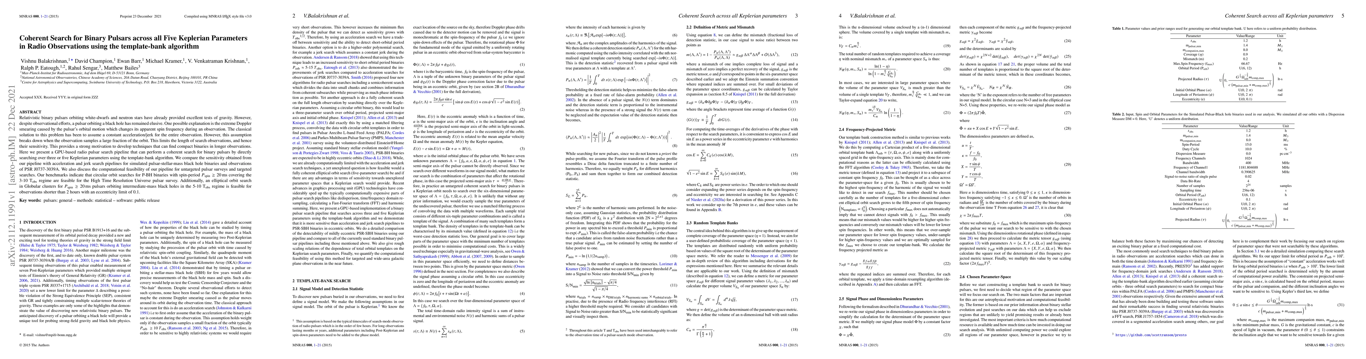 Thumbnail for Coherent Search for Binary Pulsars across all Five Keplerian Parameters
  in Radio Observations using the template-bank algorithm