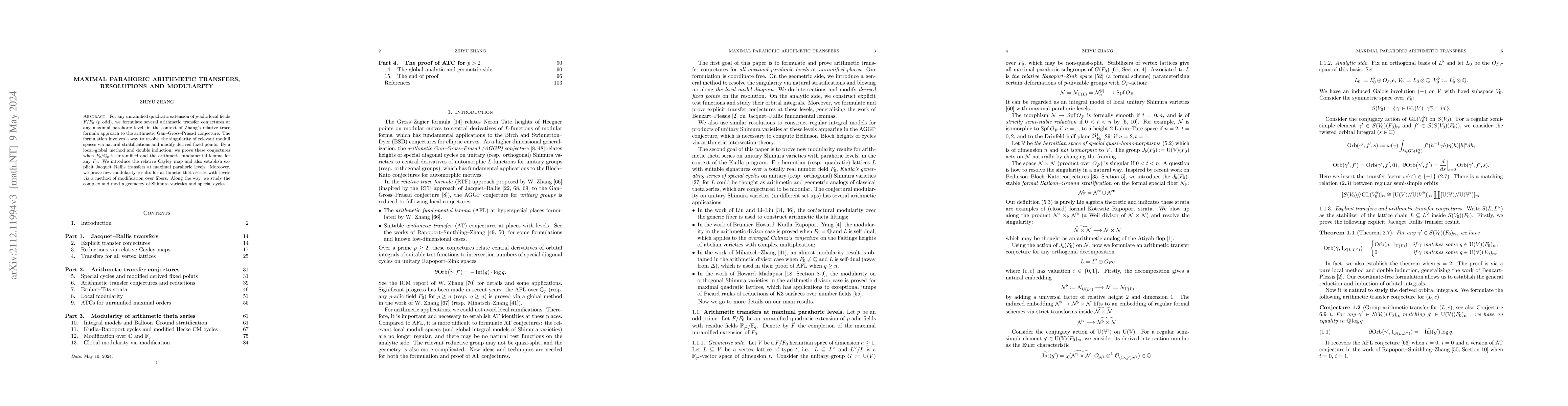 Thumbnail for Maximal parahoric arithmetic transfers, resolutions and modularity
