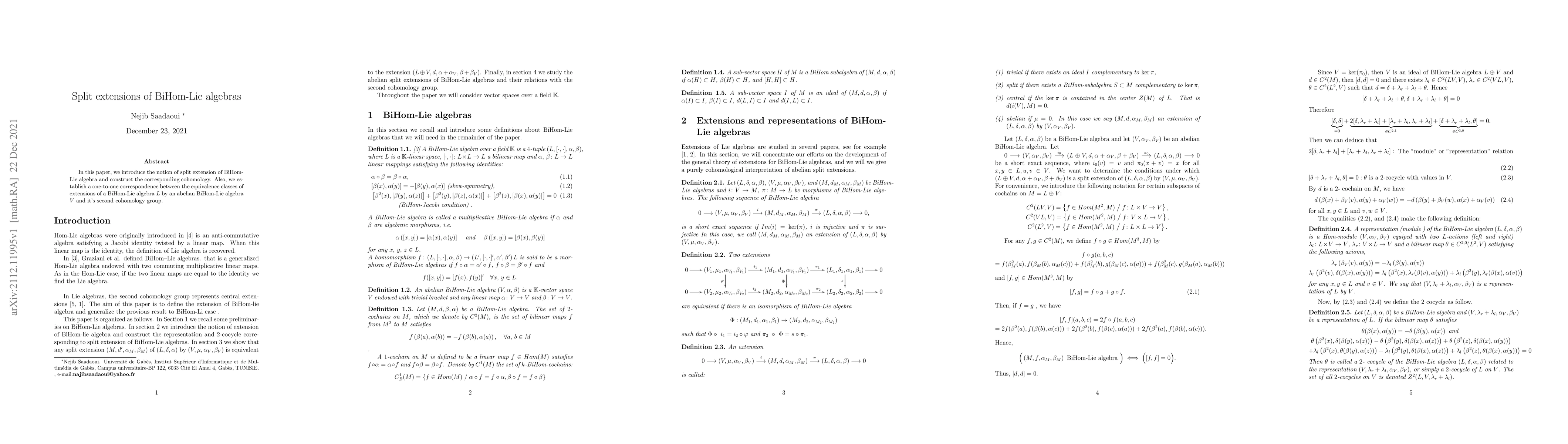 Thumbnail for Split extensions of BiHom-Lie algebras