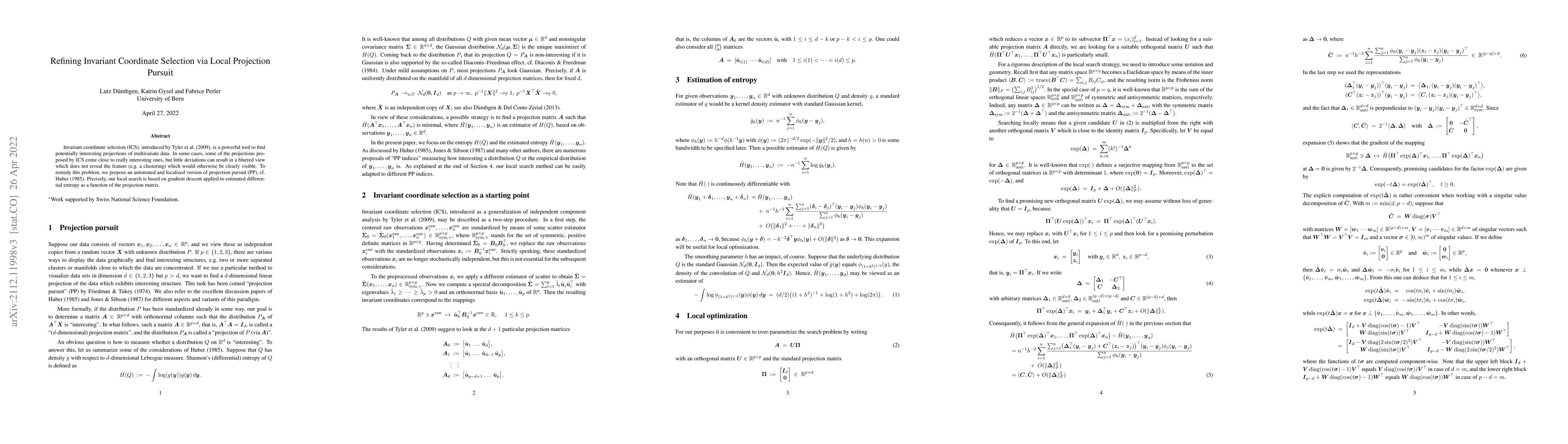 Thumbnail for Refining Invariant Coordinate Selection via Local Projection Pursuit