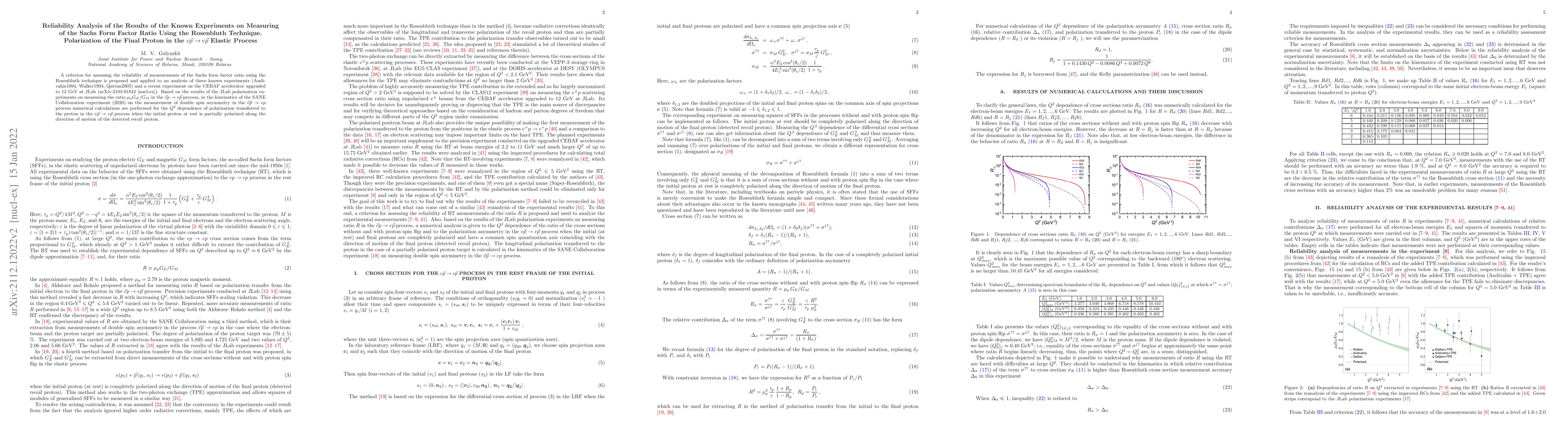 Thumbnail for Reliability Analysis of the Results of the Known Experiments on
  Measuring of the Sachs Form Factor Ratio Using the Rosenbluth Technique.
  Polarization of the Final Proton in the $e \vec p \to e \vec p$ Elastic
  Process