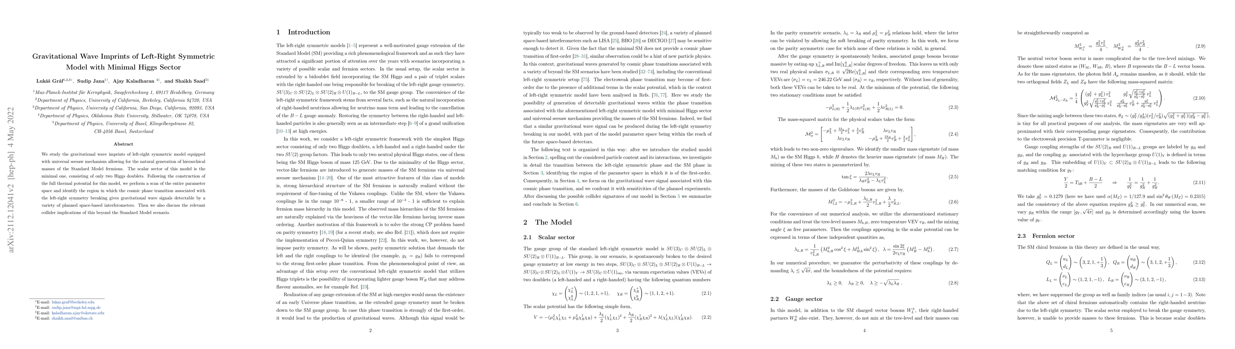 Thumbnail for Gravitational Wave Imprints of Left-Right Symmetric Model with Minimal
  Higgs Sector