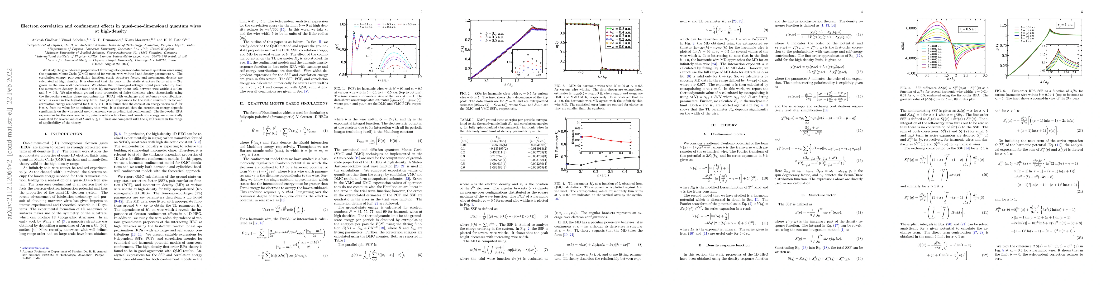 Thumbnail for Electron correlation and confinement effects in quasi-one-dimensional
  quantum wires at high density