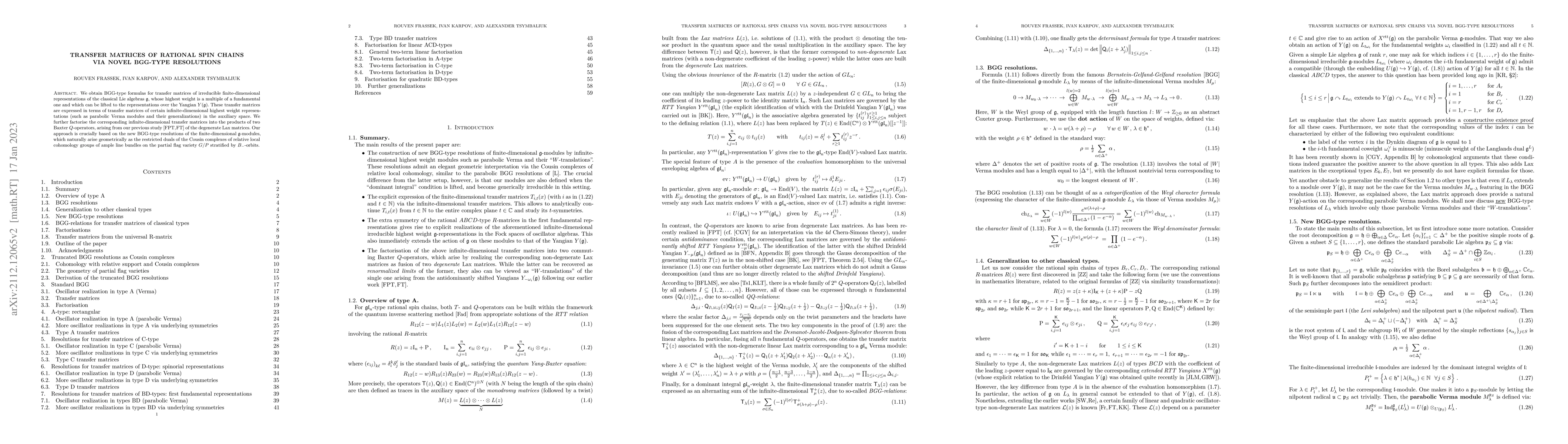 Thumbnail for Transfer matrices of rational spin chains via novel BGG-type resolutions