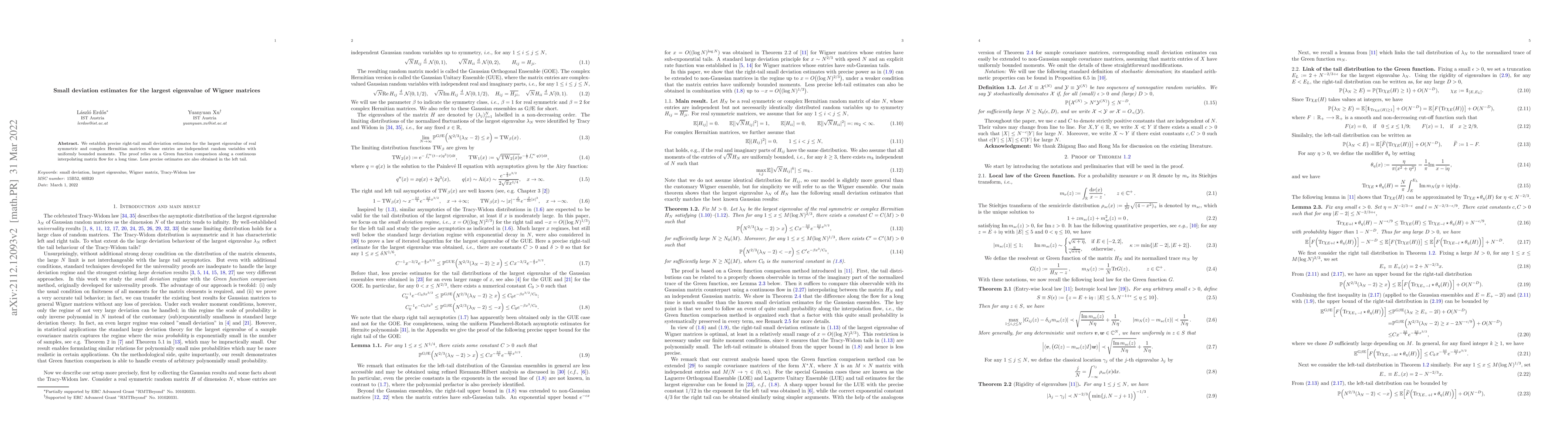 Thumbnail for Small deviation estimates for the largest eigenvalue of Wigner matrices