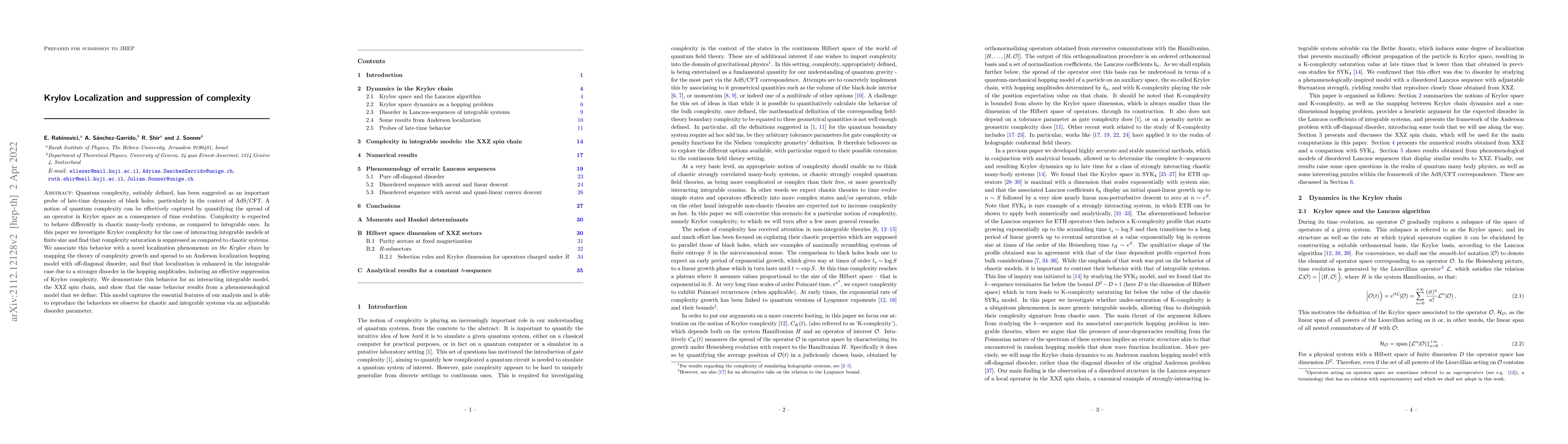 Thumbnail for Krylov Localization and suppression of complexity