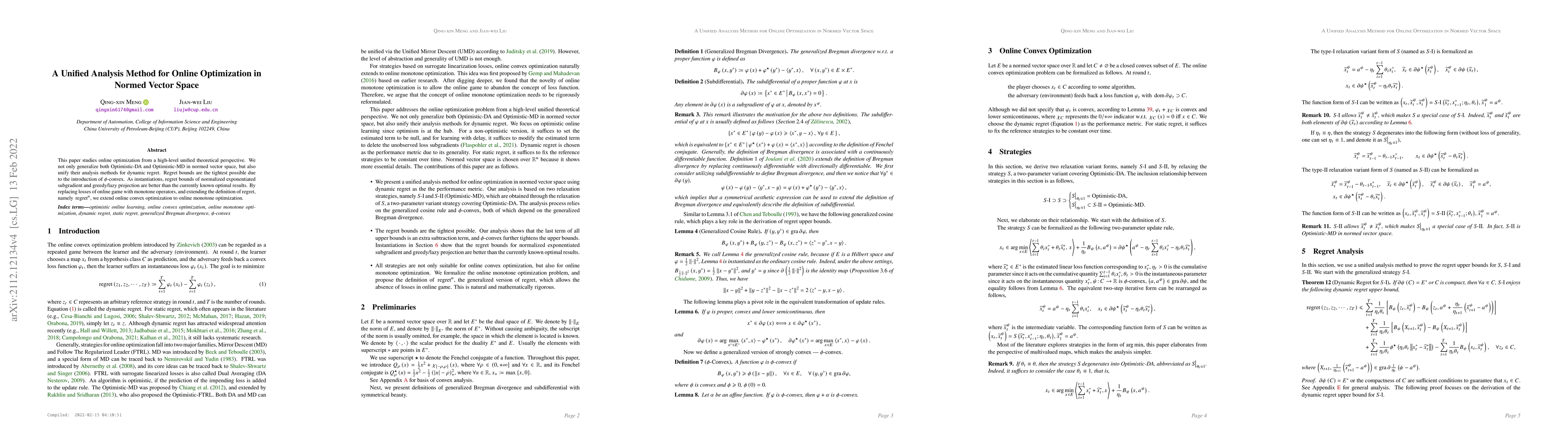 Thumbnail for A Unified Analysis Method for Online Optimization in Normed Vector Space