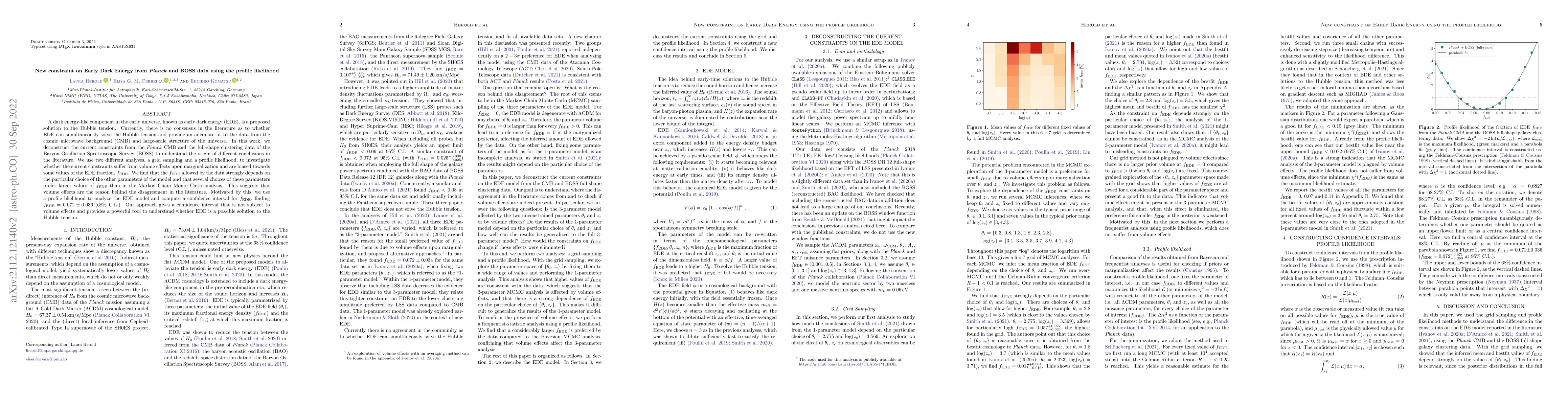 Thumbnail for New constraint on Early Dark Energy from Planck and BOSS data using the
  profile likelihood