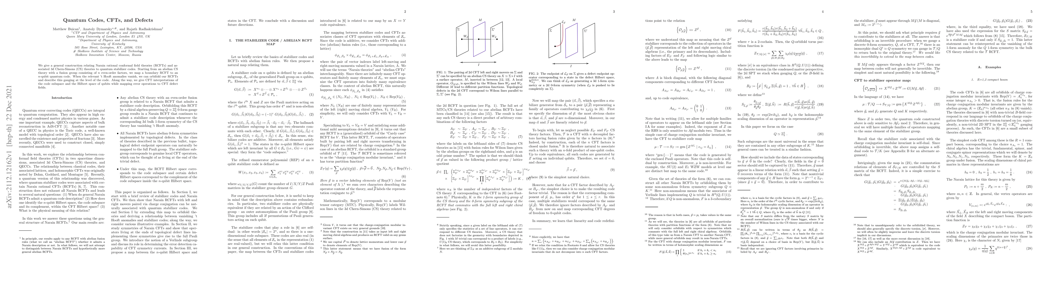 Thumbnail for Quantum Codes, CFTs, and Defects