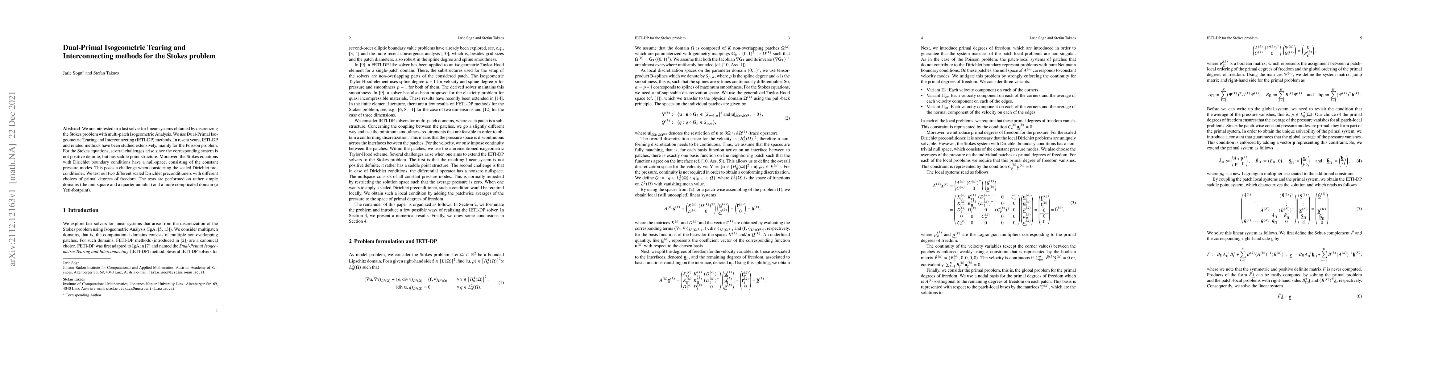 Thumbnail for Dual-Primal Isogeometric Tearing and Interconnecting methods for the
  Stokes problem