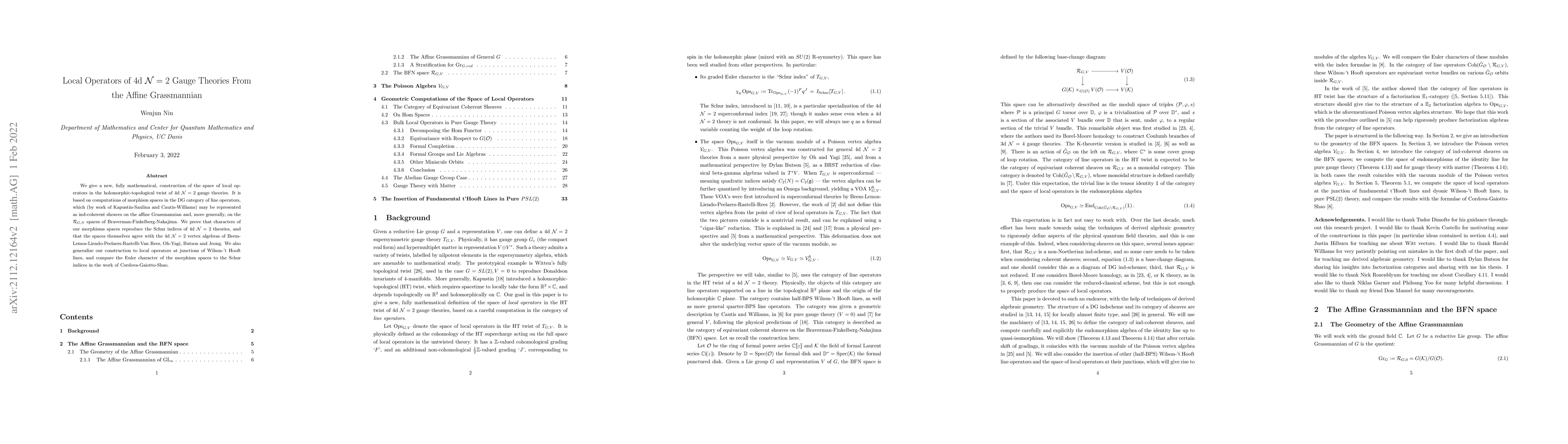 Thumbnail for Local Operators of 4d $\mathcal{N}=2$ Gauge Theories From the Affine
  Grassmannian