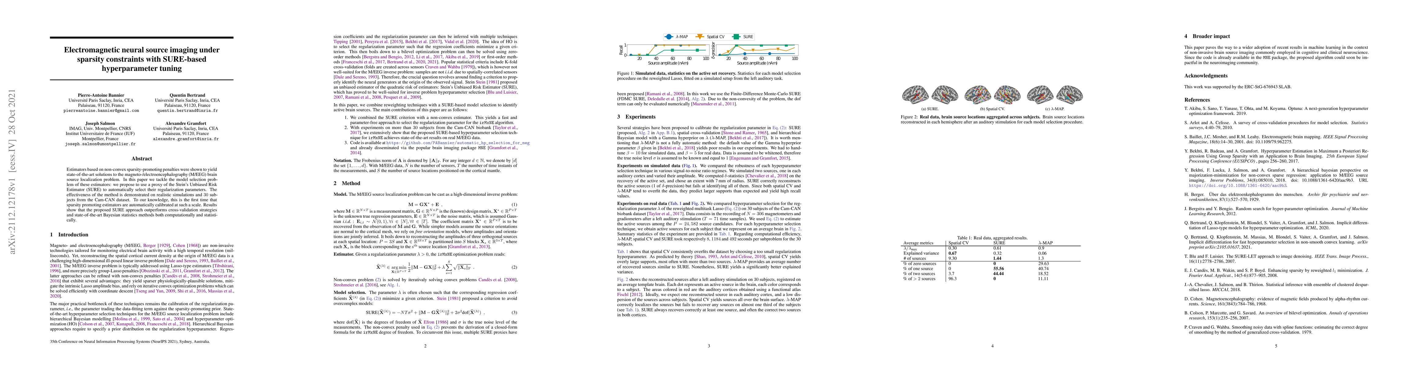 Thumbnail for Electromagnetic neural source imaging under sparsity constraints with
  SURE-based hyperparameter tuning
