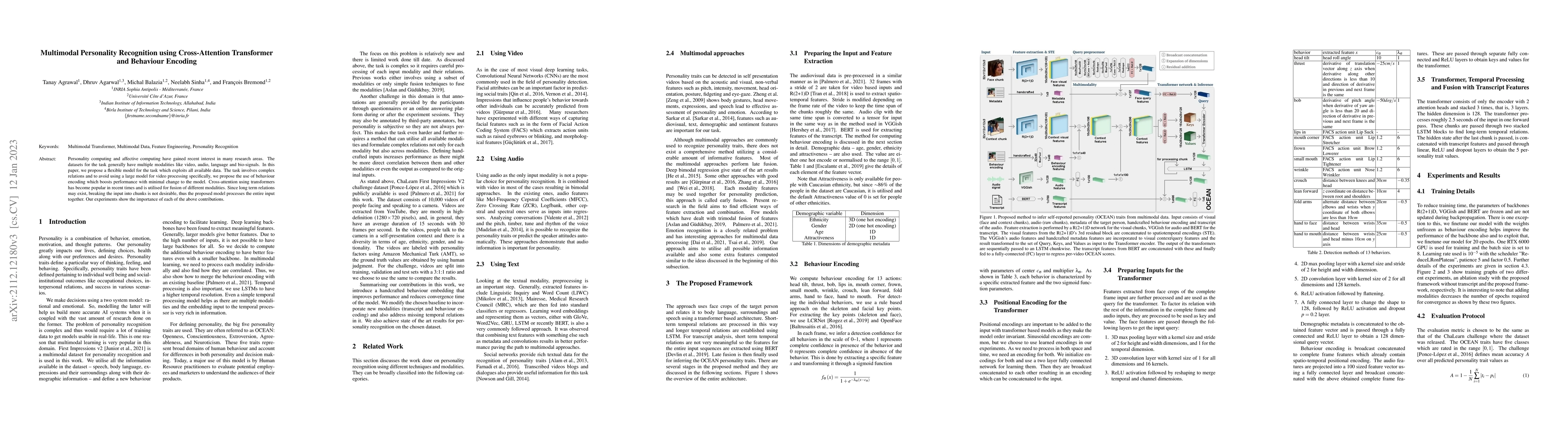 Thumbnail for Multimodal Personality Recognition using Cross-Attention Transformer and
  Behaviour Encoding
