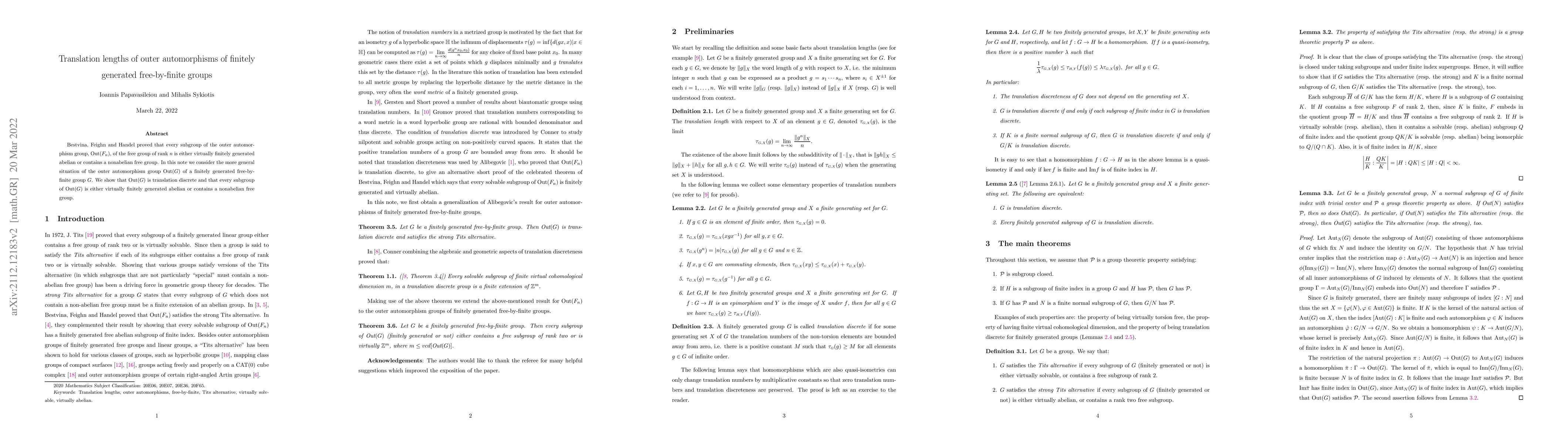 Thumbnail for Translation lengths of outer automorphisms of finitely generated
  free-by-finite groups