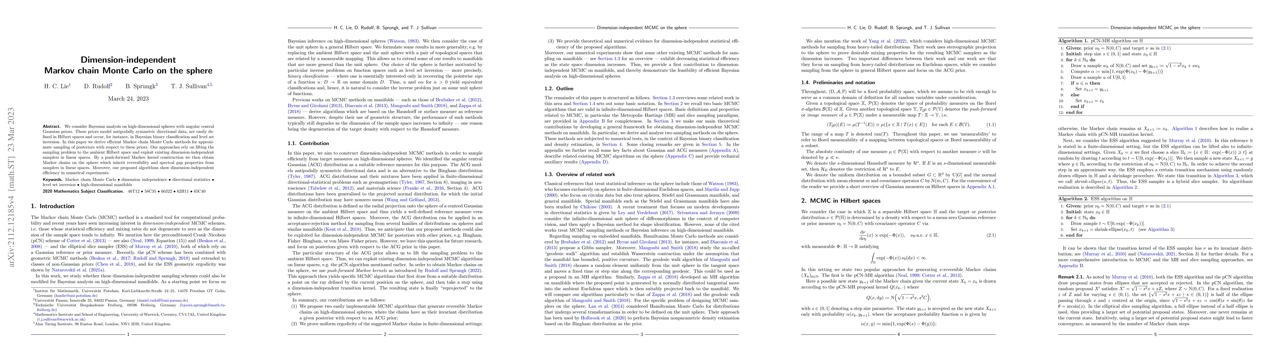 Thumbnail for Dimension-independent Markov chain Monte Carlo on the sphere