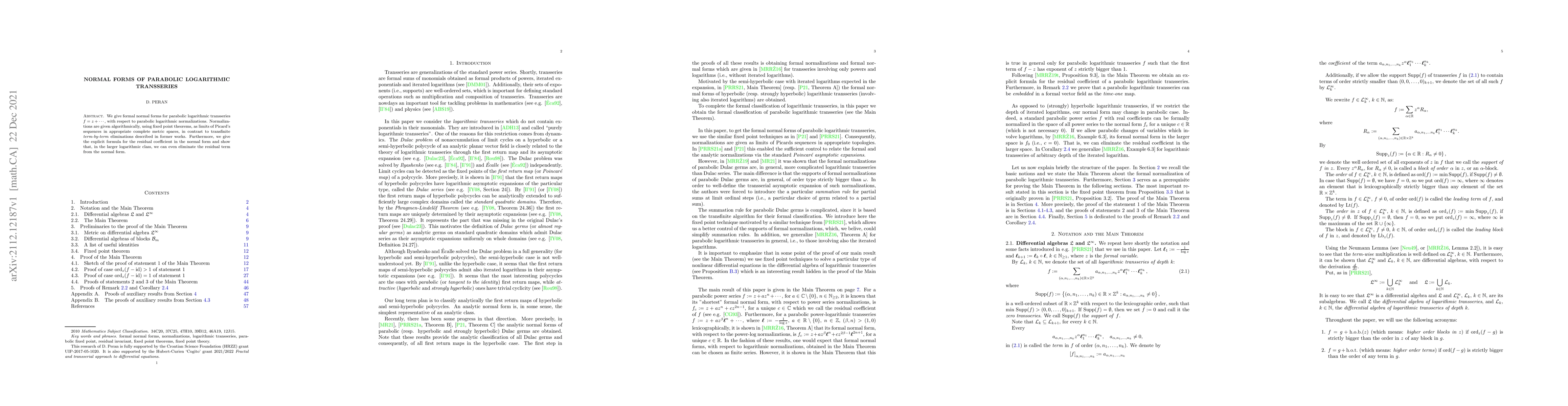 Thumbnail for Normal forms of parabolic logarithmic transseries