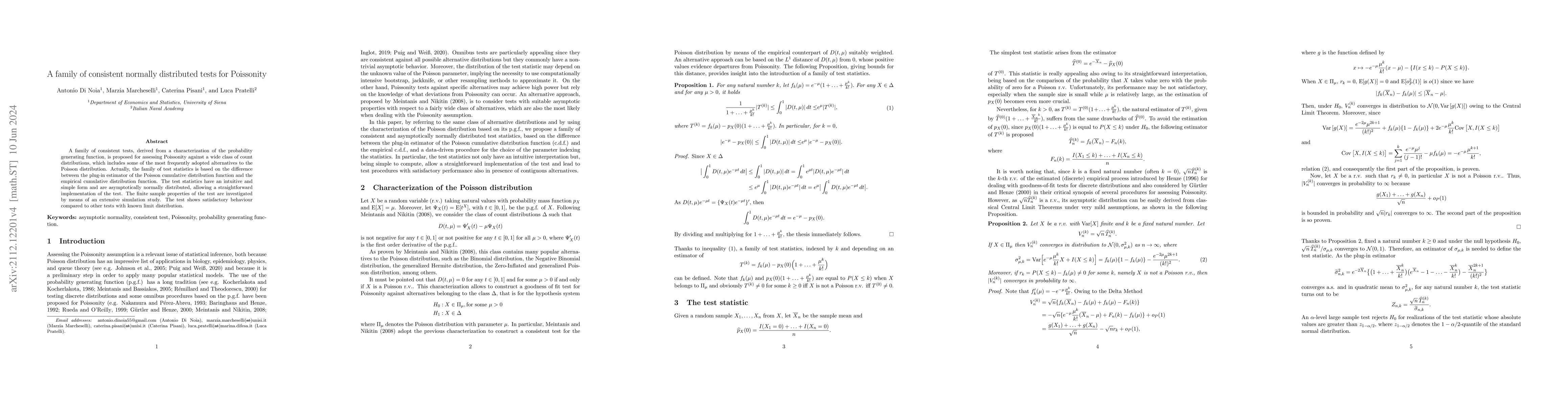 Thumbnail for A family of consistent normally distributed tests for Poissonity