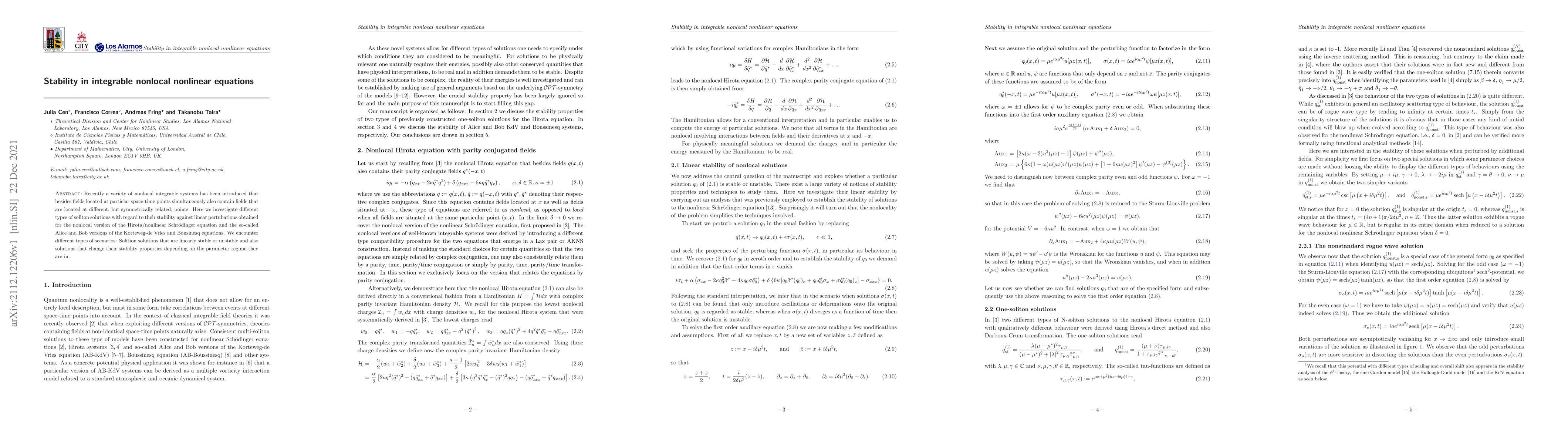 Thumbnail for Stability in integrable nonlocal nonlinear equations