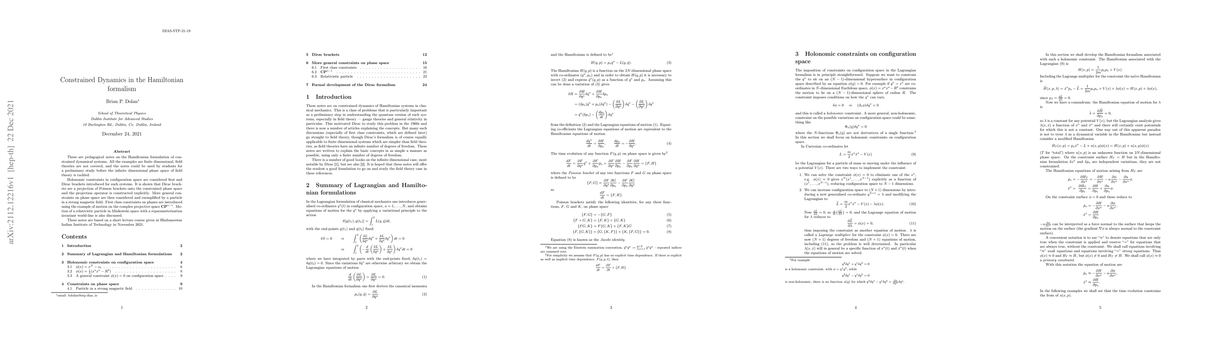 Thumbnail for Constrained Dynamics in the Hamiltonian formalism
