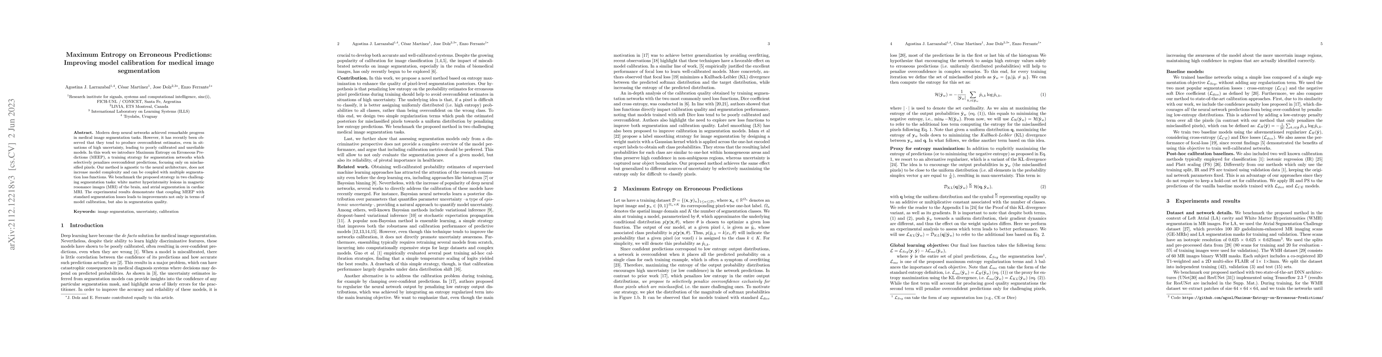 Thumbnail for Maximum Entropy on Erroneous Predictions (MEEP): Improving model
  calibration for medical image segmentation