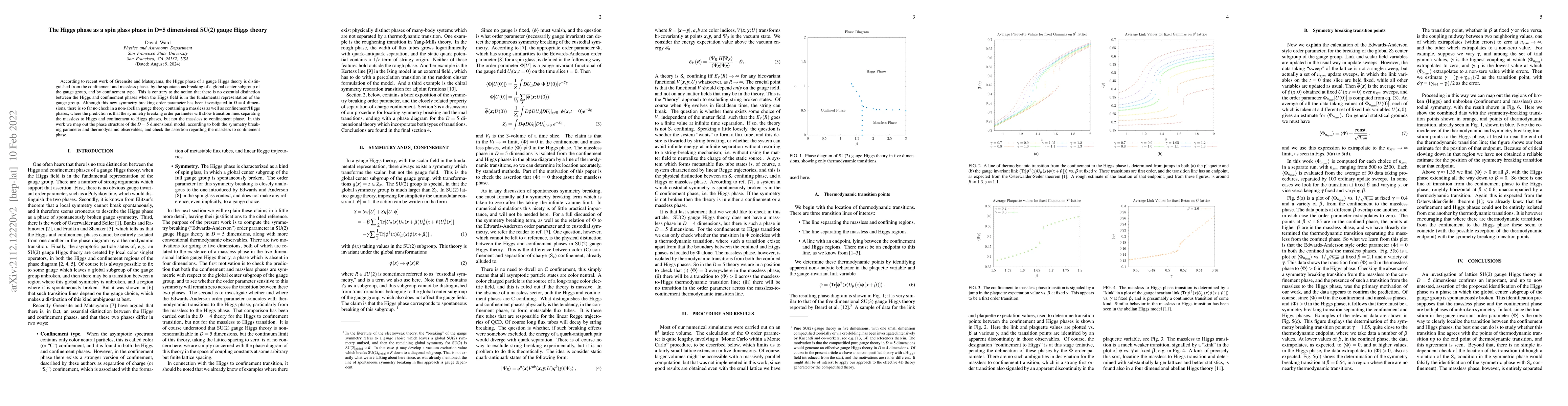 Thumbnail for The Higgs phase as a spin glass phase in D=5 dimensional SU(2) gauge
  Higgs theory