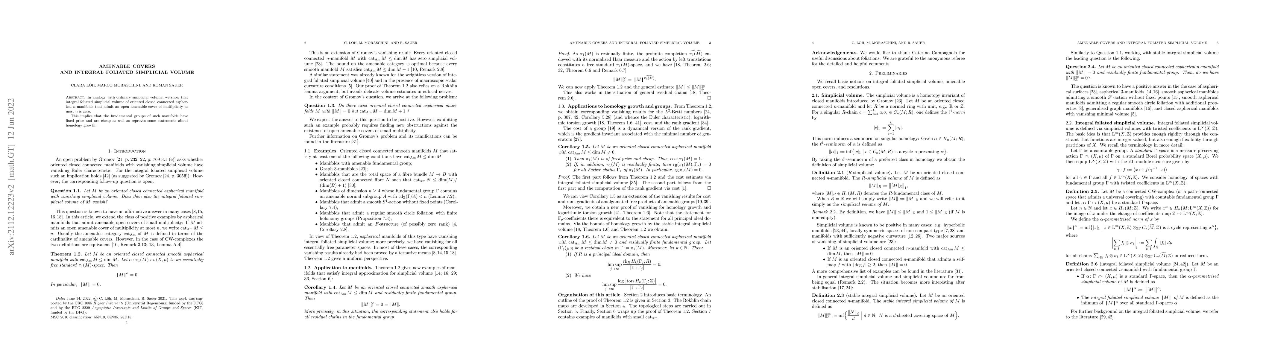 Thumbnail for Amenable covers and integral foliated simplicial volume