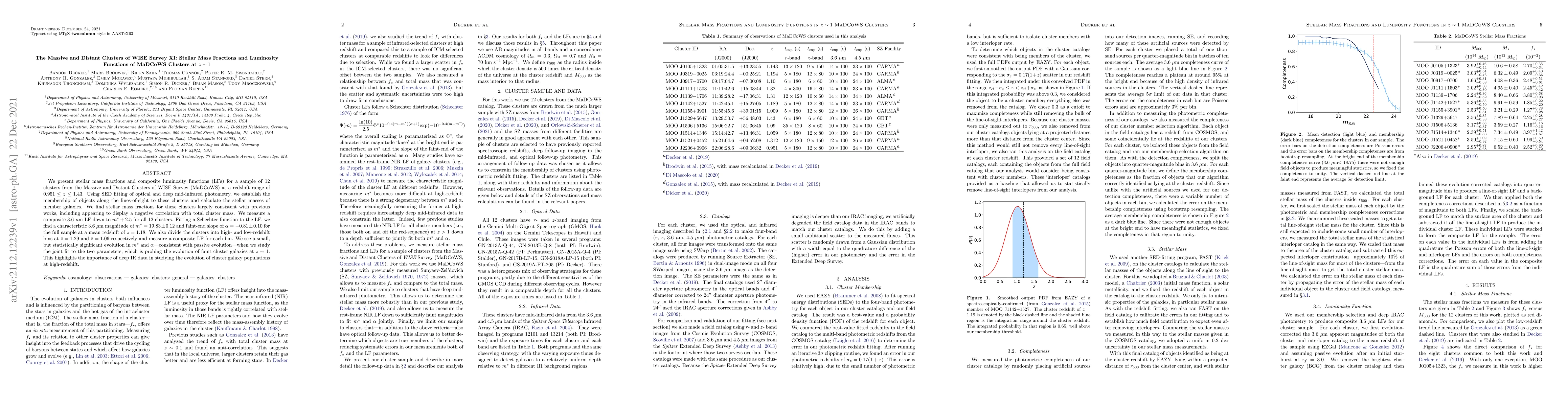 Thumbnail for The Massive and Distant Clusters of WISE Survey XI: Stellar Mass
  Fractions and Luminosity Functions of MaDCoWS Clusters at $z \sim 1$