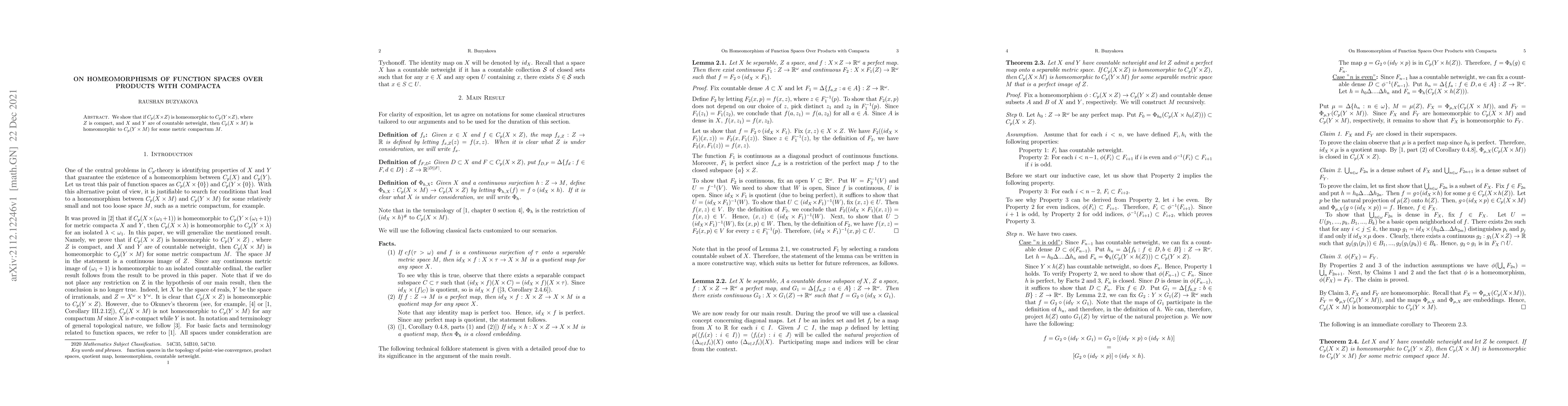 Thumbnail for On Homeomorphisms of Function Spaces Over Products with Compacta