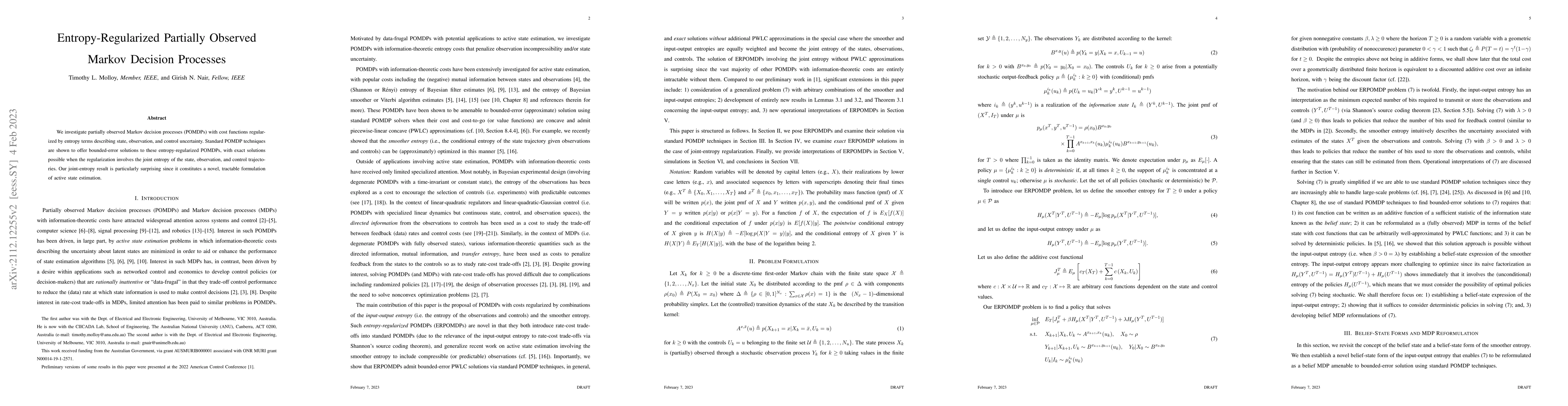 Thumbnail for Entropy-Regularized Partially Observed Markov Decision Processes