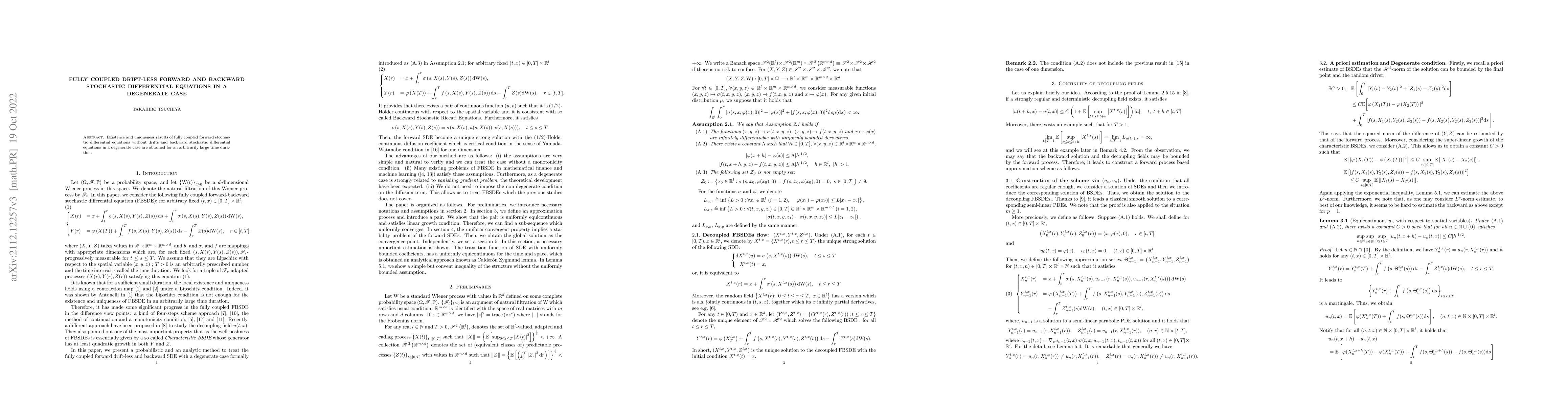Thumbnail for Fully coupled drift-less Forward and backward Stochastic Differential
  Equations in a degenerate case