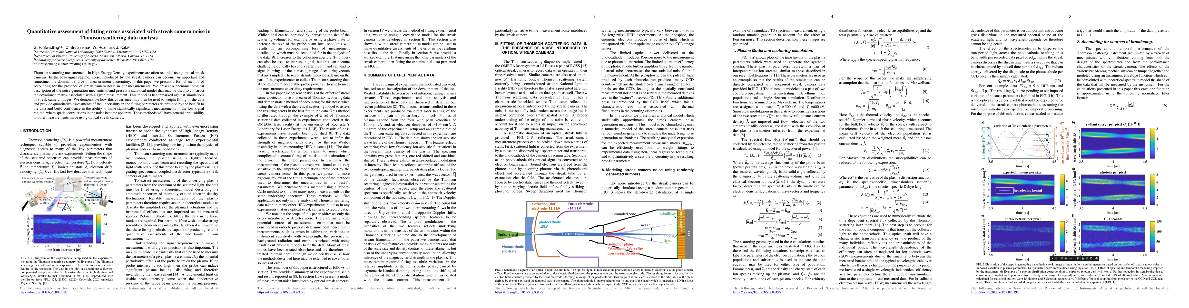 Thumbnail for Quantitative assessment of fitting errors associated with streak camera
  noise in Thomson scattering data analysis