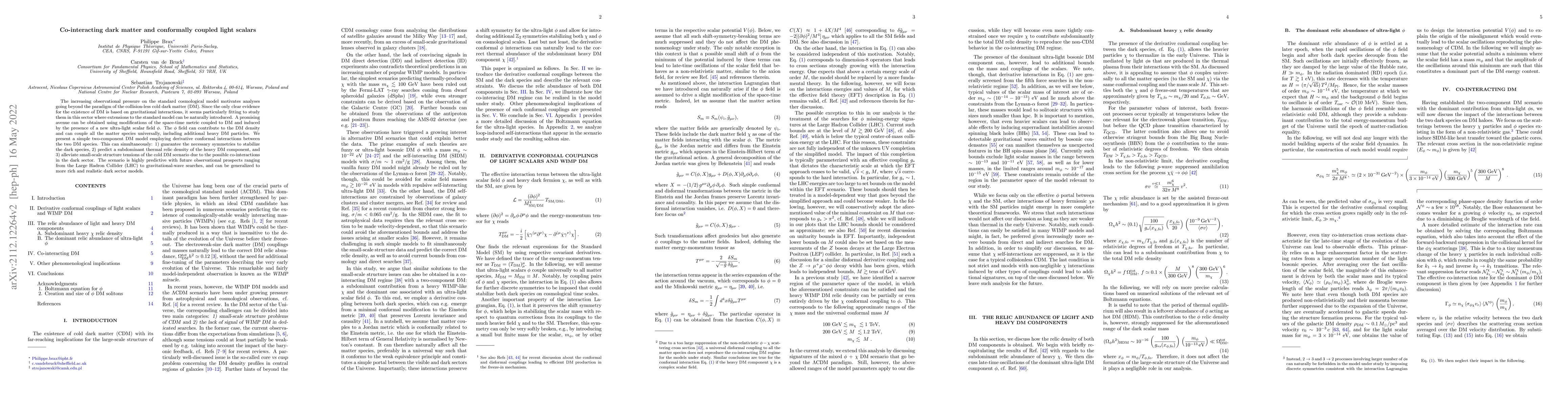 Thumbnail for Co-interacting dark matter and conformally coupled light scalars