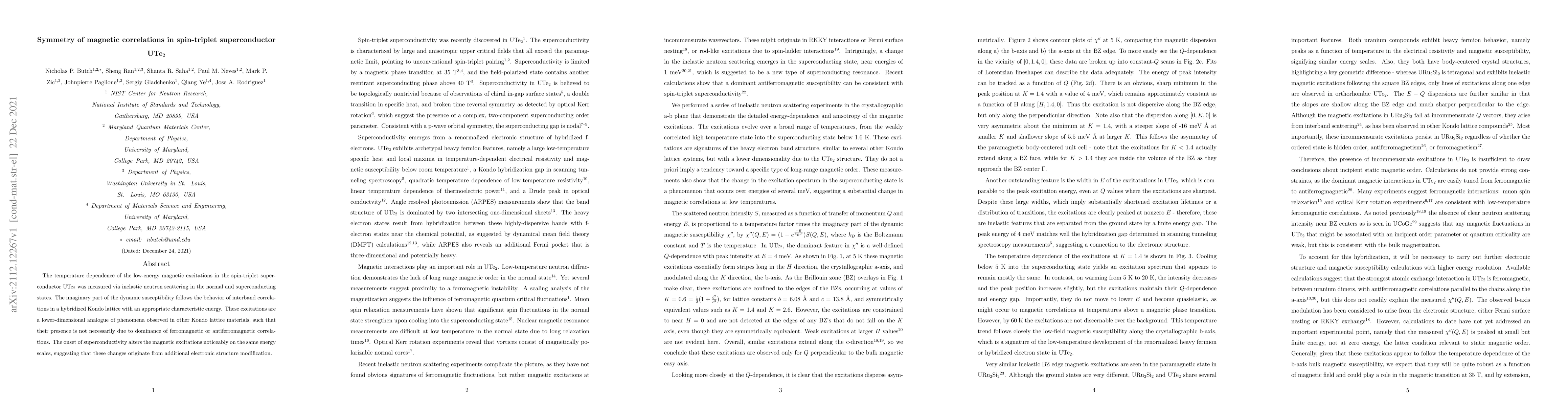 Thumbnail for Symmetry of magnetic correlations in spin-triplet superconductor UTe2