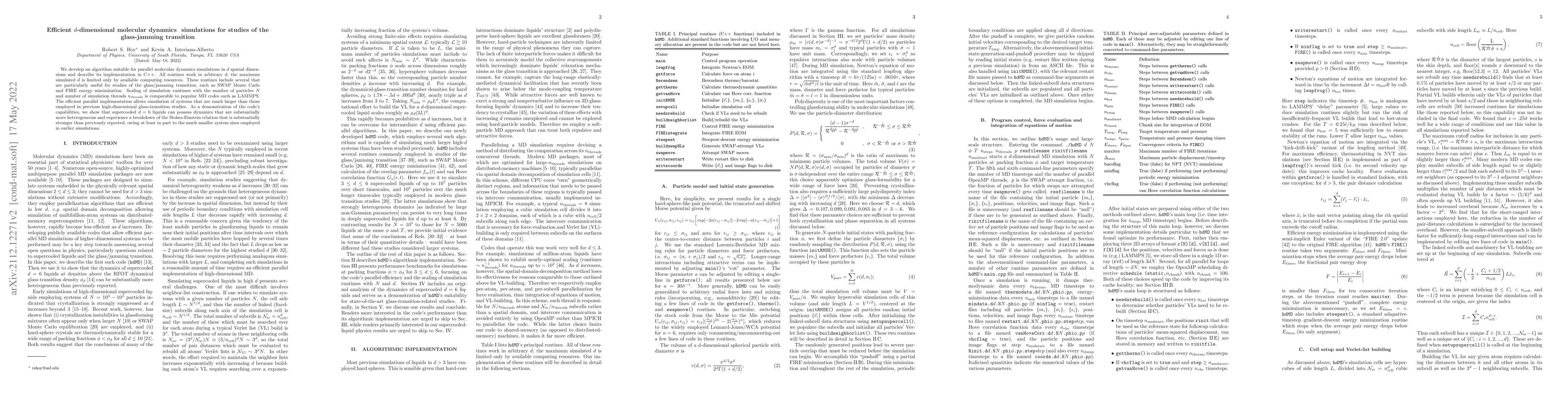 Thumbnail for Efficient $d$-dimensional molecular dynamics simulations for studies of
  the glass-jamming transition