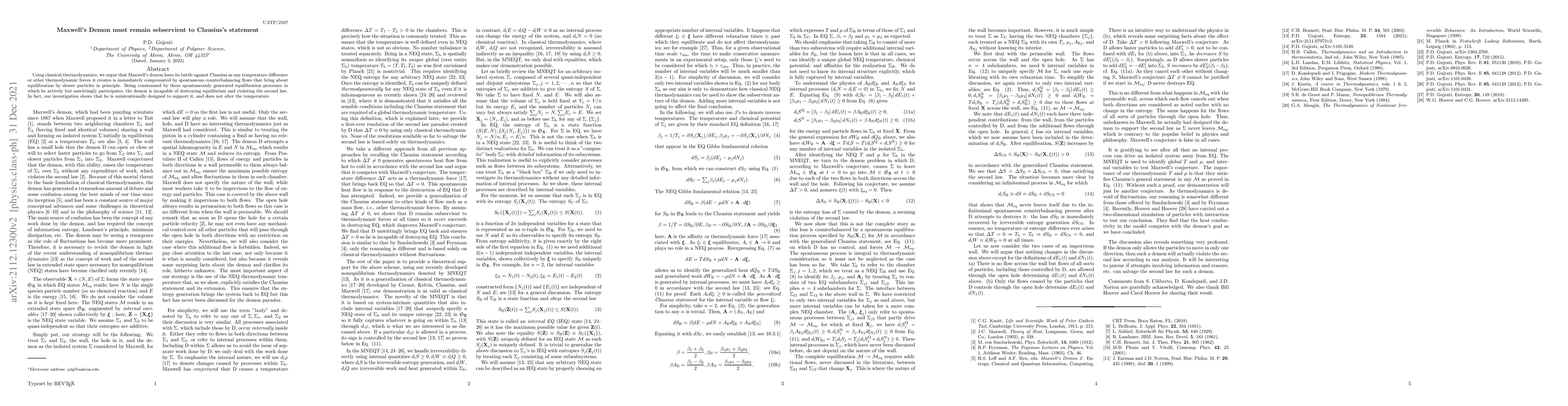 Thumbnail for Maxwell's Demon must remain sebservient to Clausius's statement