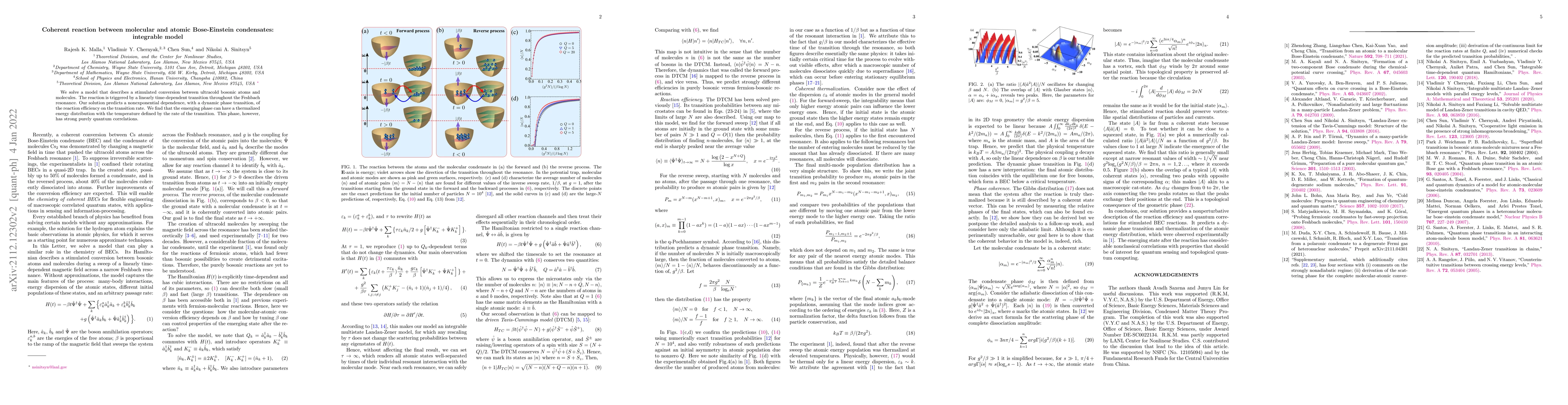 Thumbnail for Coherent reaction between molecular and atomic Bose-Einstein
  condensates: integrable model